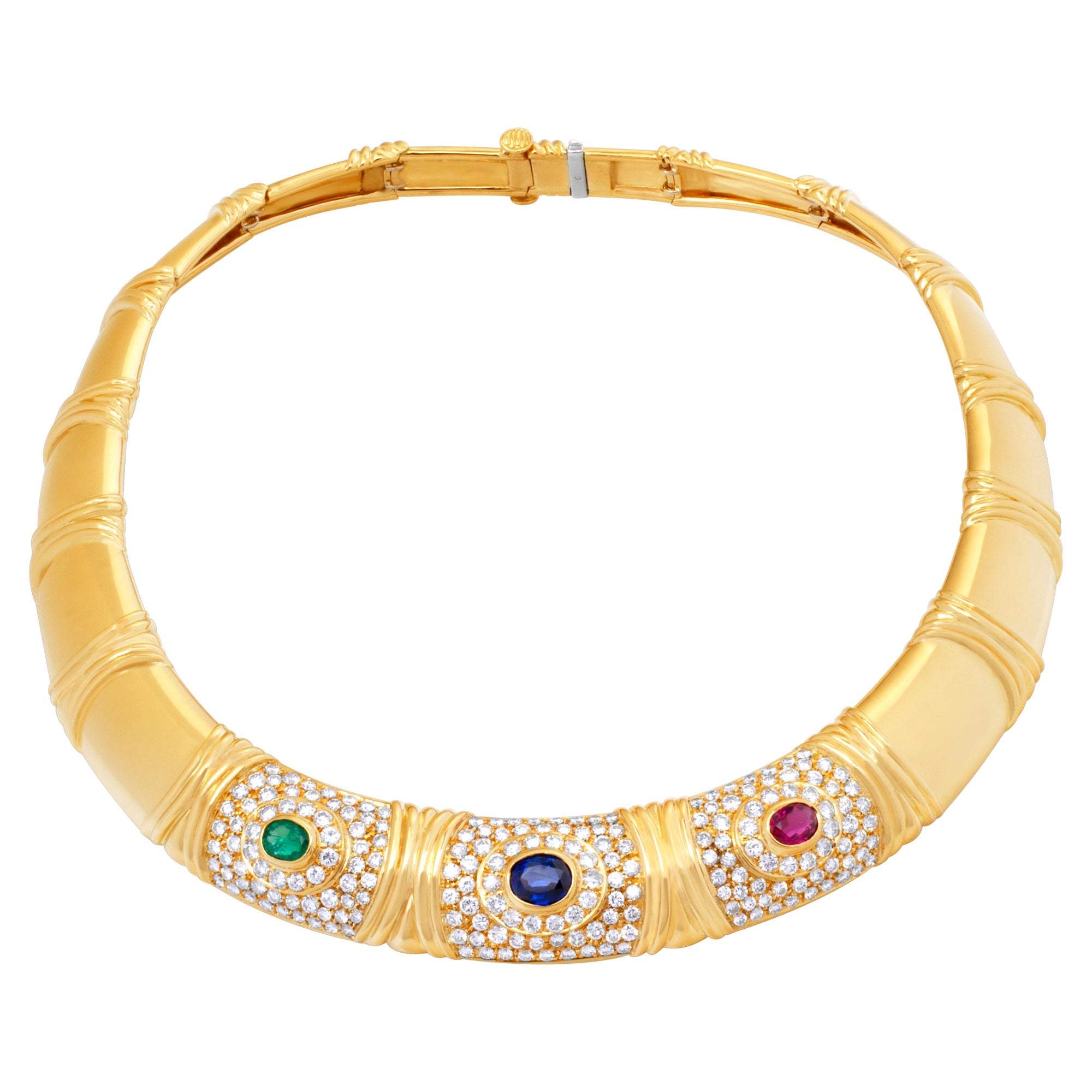 Bvlgari Necklace in 18k Gold with Diamonds, Ruby, Emerald and Sapphire