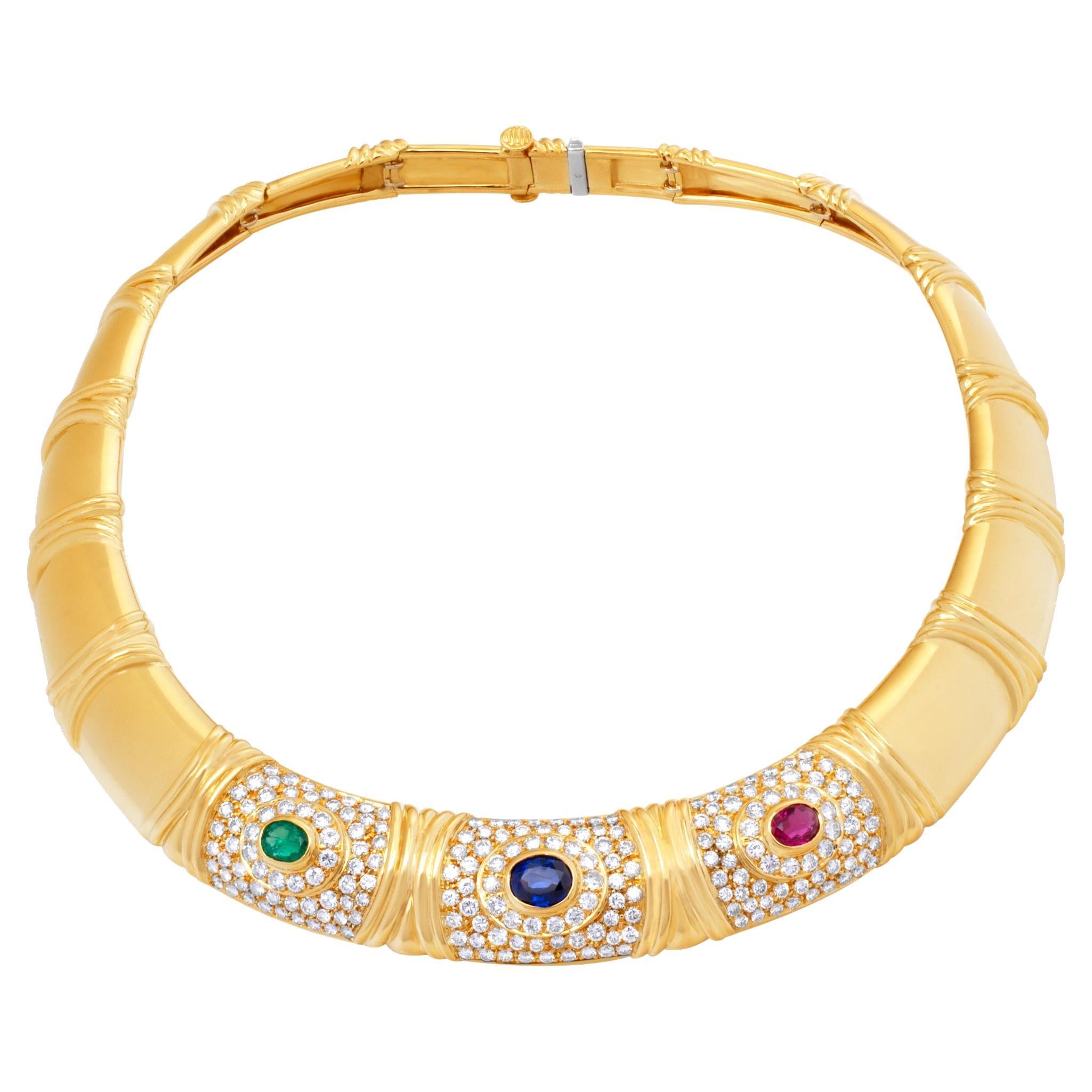 Bvlgari Necklace in 18k Gold with Diamonds, Ruby, Emerald and Sapphire