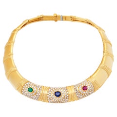 Vintage Bvlgari Necklace in 18k Gold with Diamonds, Ruby, Emerald and Sapphire