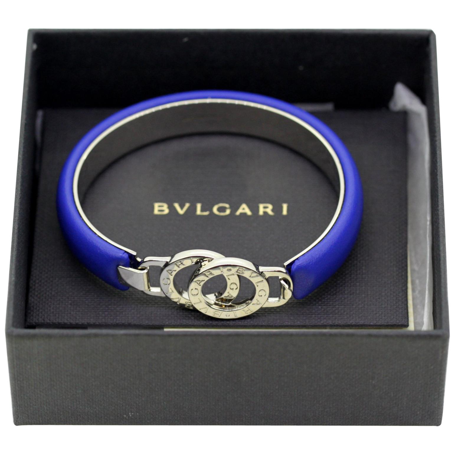 Bvlgari, New Ladies Leather and Steel Bangle or Bracelet, Made in Italy