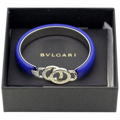 Bvlgari, New Ladies Leather and Steel Bangle or Bracelet, Made in Italy