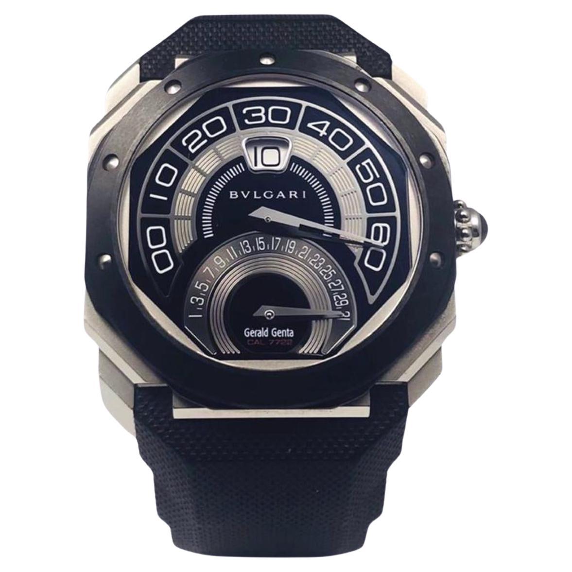Bvlgari Octo Bi- Retro Gerald Genta Edelstahl-Uhr aus schwarzer Keramik 45 mm
