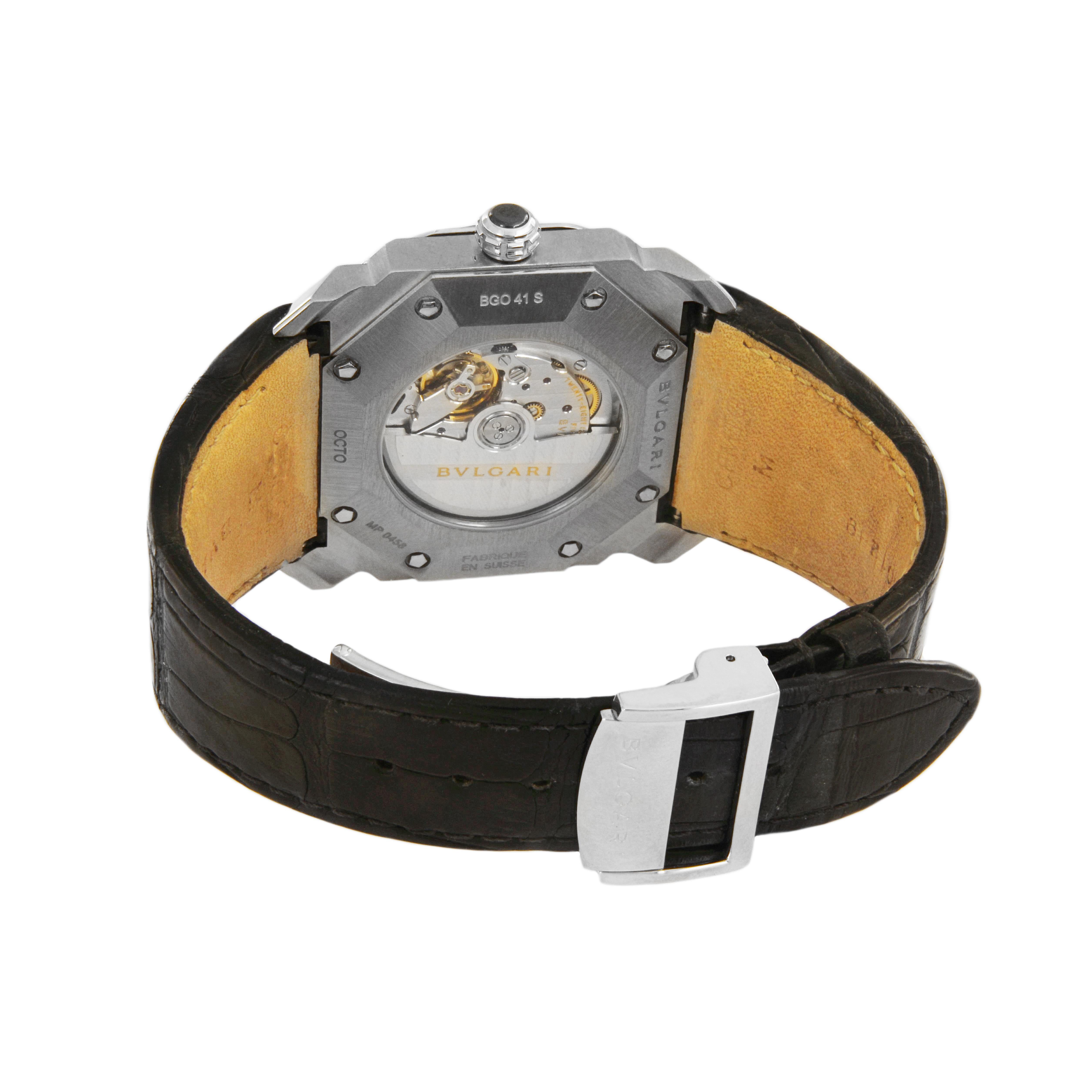 Bvlgari Montre-bracelet Octo à cadran noir automatique pour homme Date BGO41S 90054035 Excellent état - En vente à New York, NY