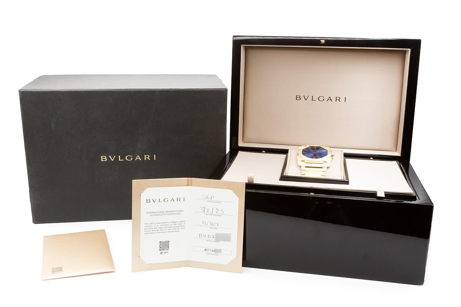 Bvlgari Octo Finissimo 103812 Or jaune 18k Cadran bleu Montre automatique 40mm BNP en vente 3