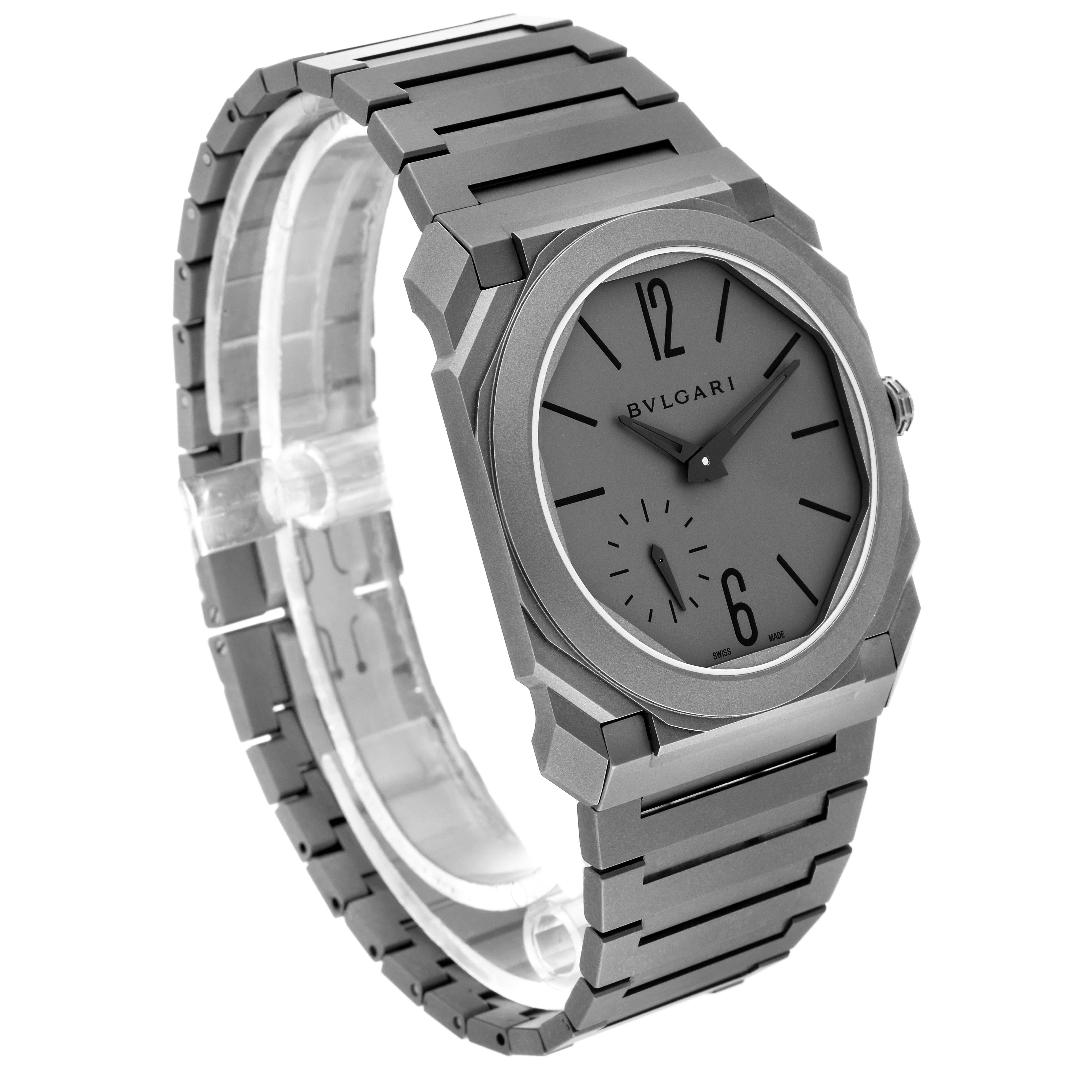 Bvlgari Octo Finissimo Titanium Ultra Thin Mens Watch 102713 Box Papers In Excellent Condition For Sale In Atlanta, GA