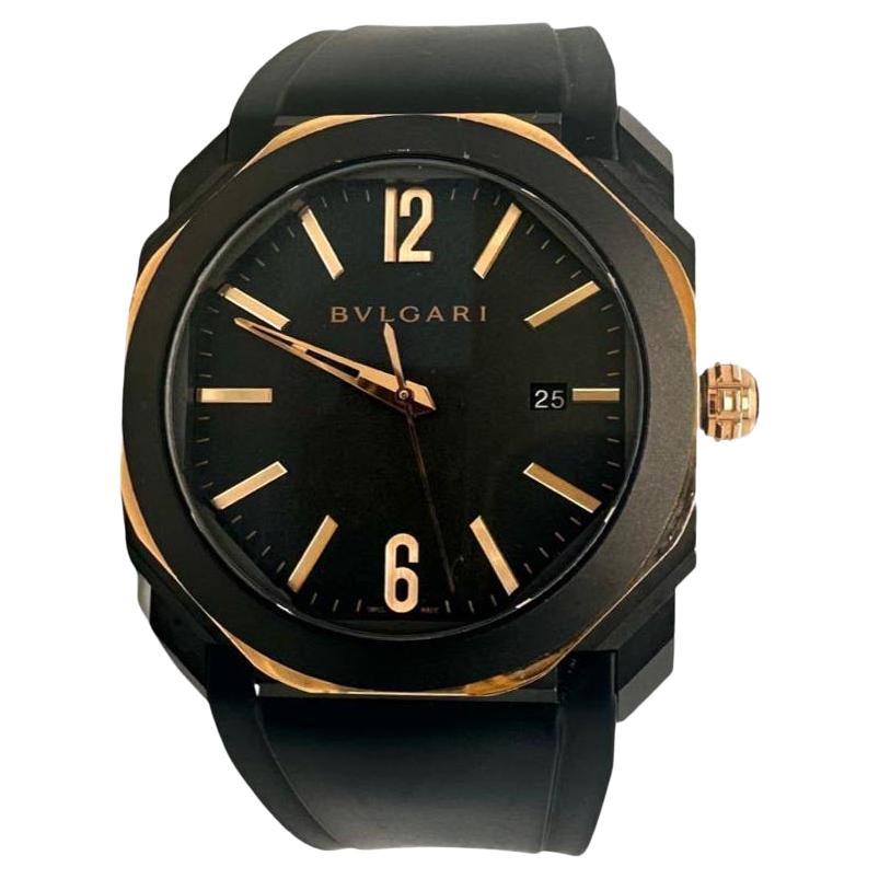 Bvlgari Octo Nero 41mm in Rubberclad Steel and 18k Rose Gold  REF BGO41S For Sale