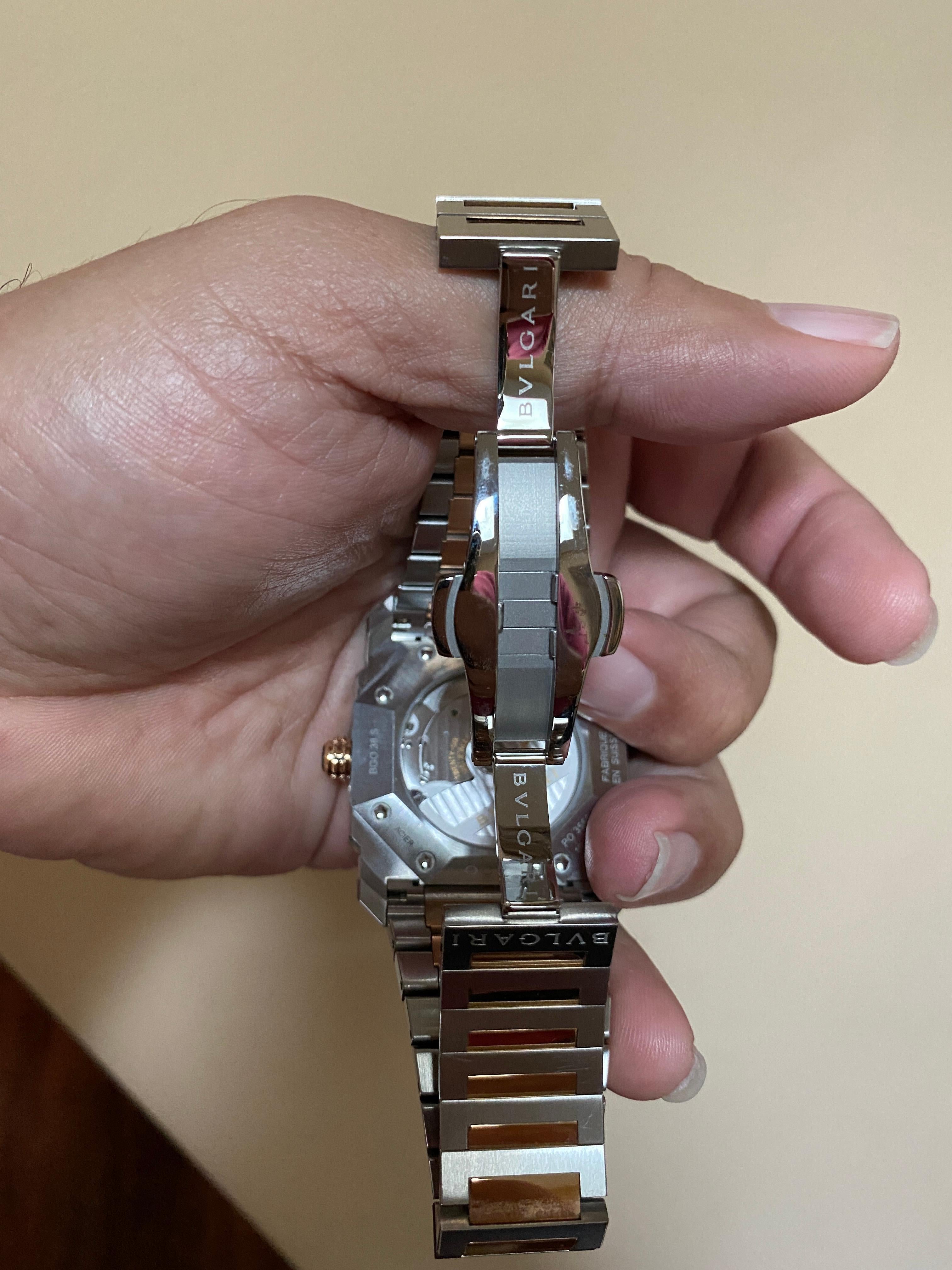 Bvlgari Octo Solotempo Stainless Steel and 18kt Rose Gold Men's Automatic Watch In Good Condition In Santa Monica, CA