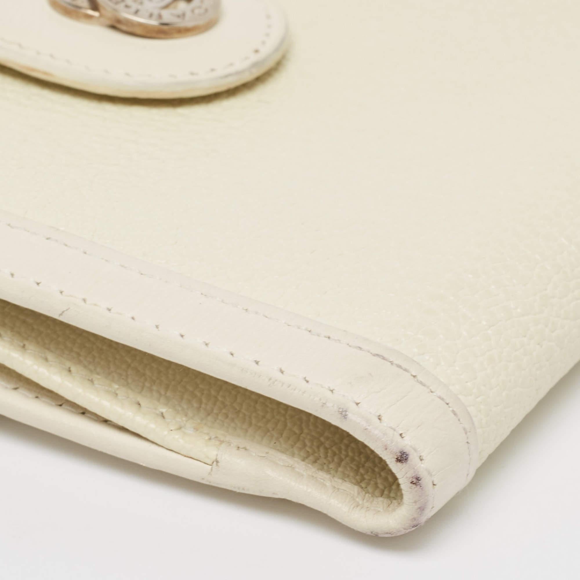 Bvlgari Off White Leather Icon Bit French Wallet For Sale 6