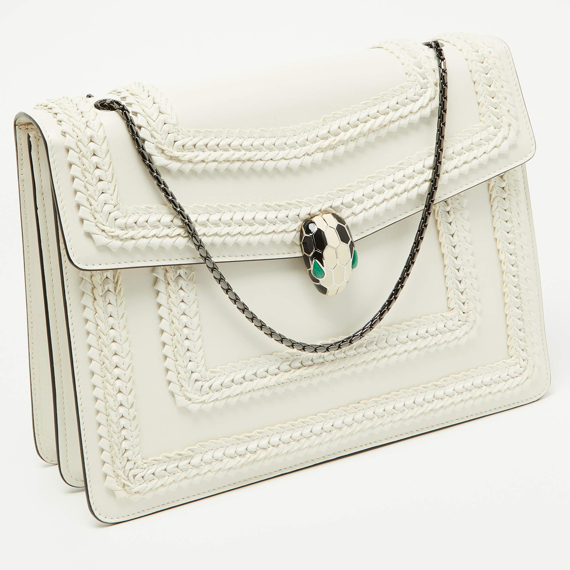 Women's Bvlgari Off White Leather Large Serpenti Forever Shoulder Bag