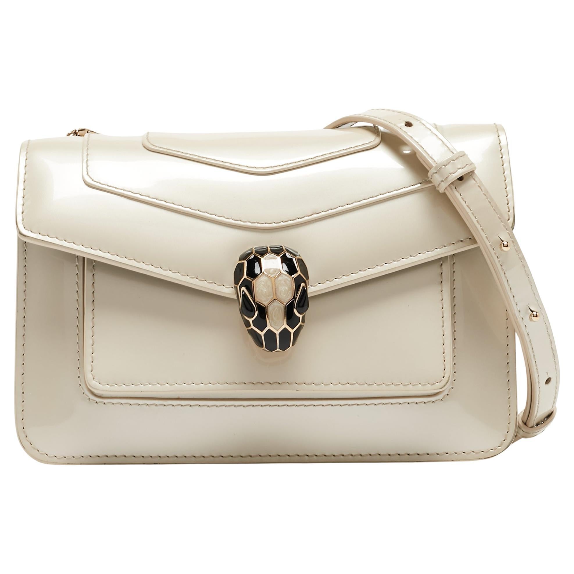 Bvlgari Off White Patent Leather Small Serpenti Forever Shoulder Bag For Sale