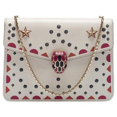 Bvlgari Off White Printed and Embroidered Small Serpenti Forever Shoulder Bag