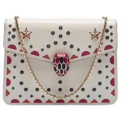 Bvlgari Off White Printed Embroidered Small Serpenti Forever Shoulder Bag