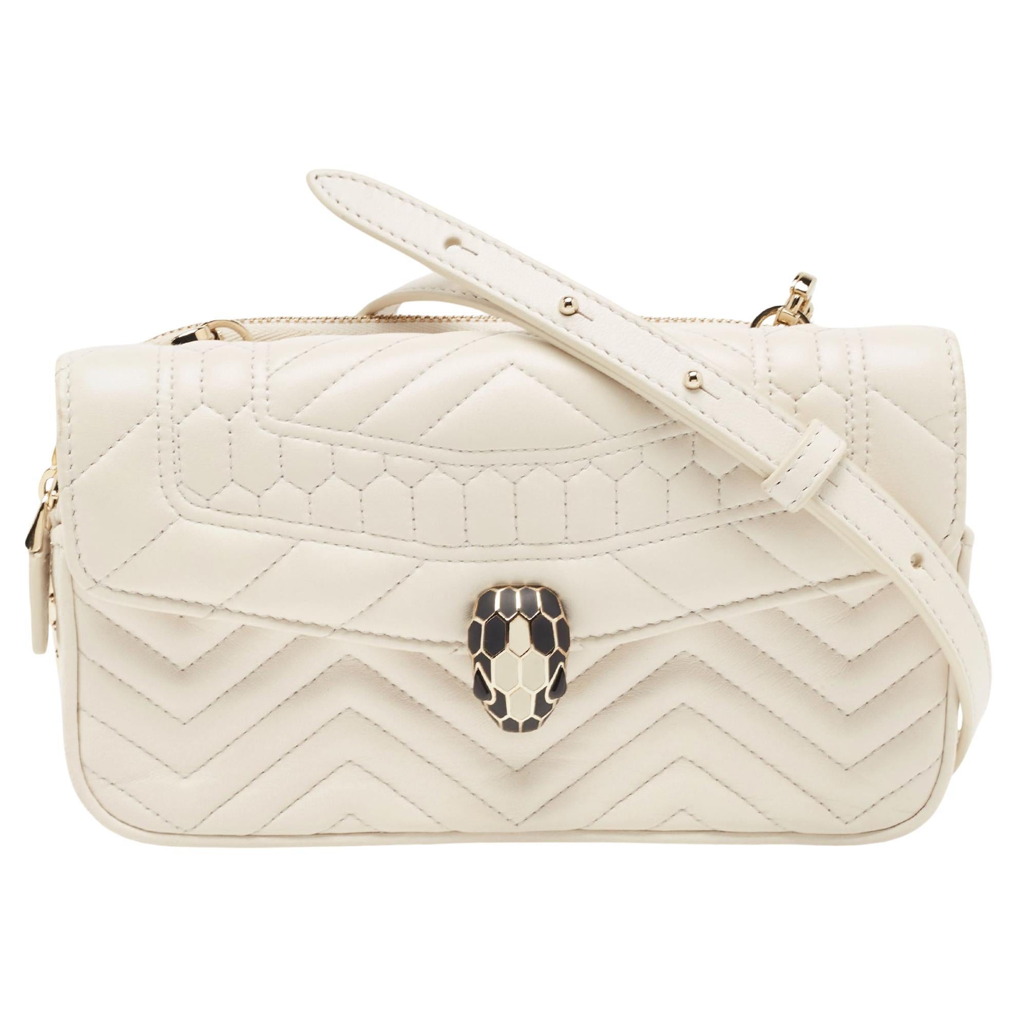 Bvlgari Off White Quilted Leather Serpenti Forever Convertible Belt Bag For Sale