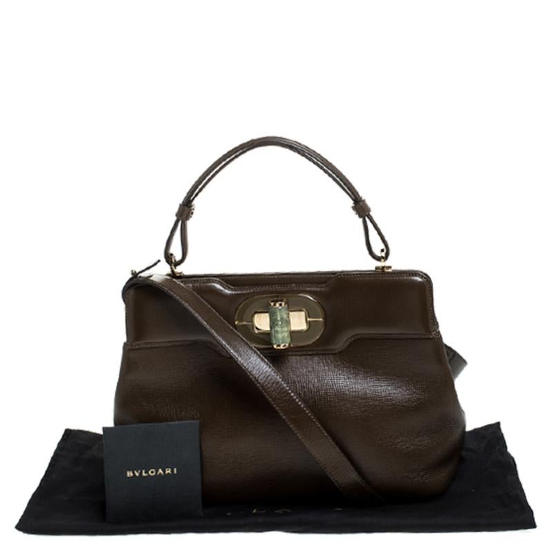 Bvlgari Olive Green Leather Isabella Rossellini Top Handle Bag 7