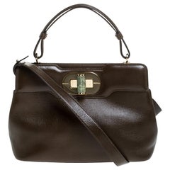 Bvlgari Olive Green Leather Isabella Rossellini Top Handle Bag