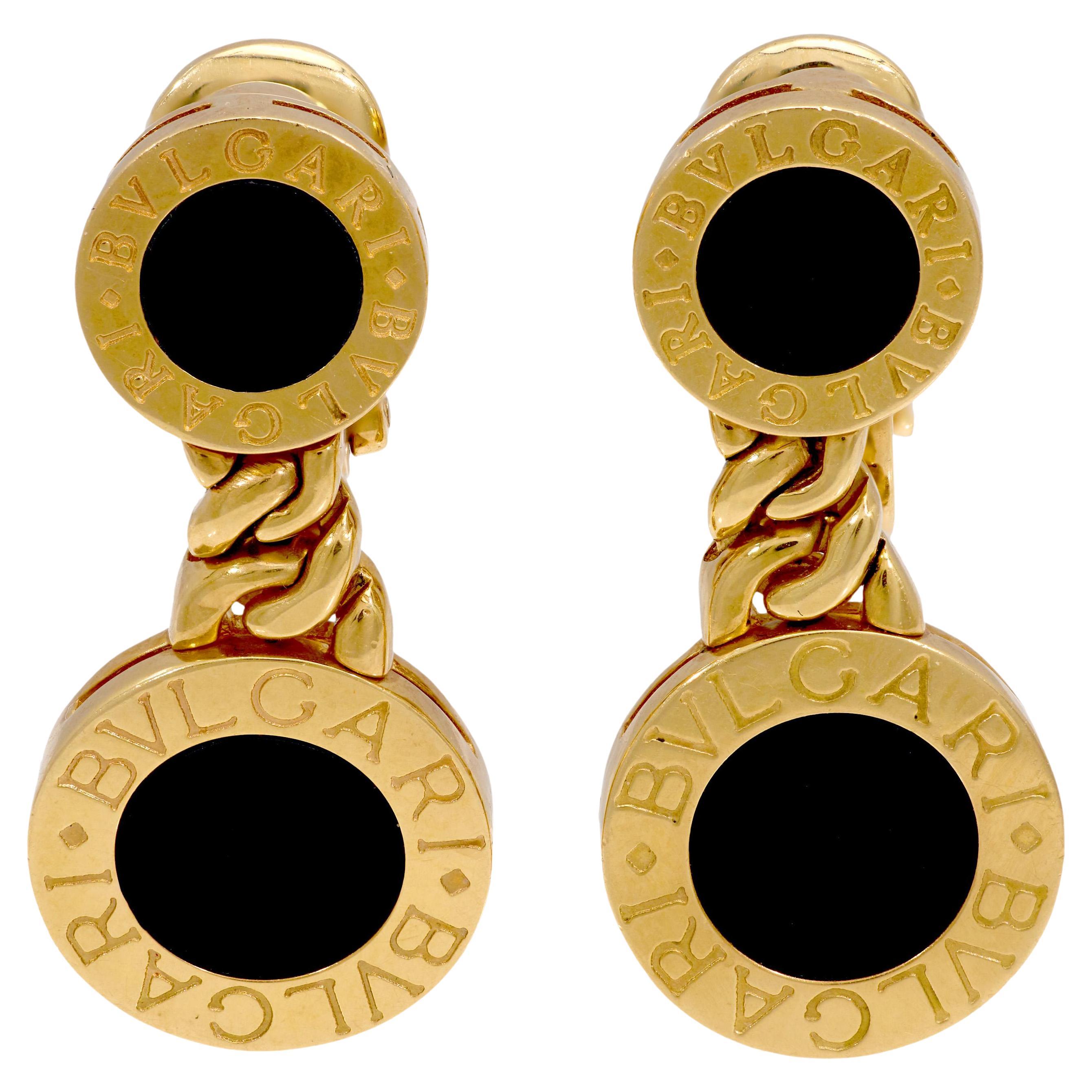 Bvlgari onyx 18k yellow gold double drop earrings
