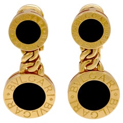 Bvlgari onyx 18k yellow gold double drop earrings