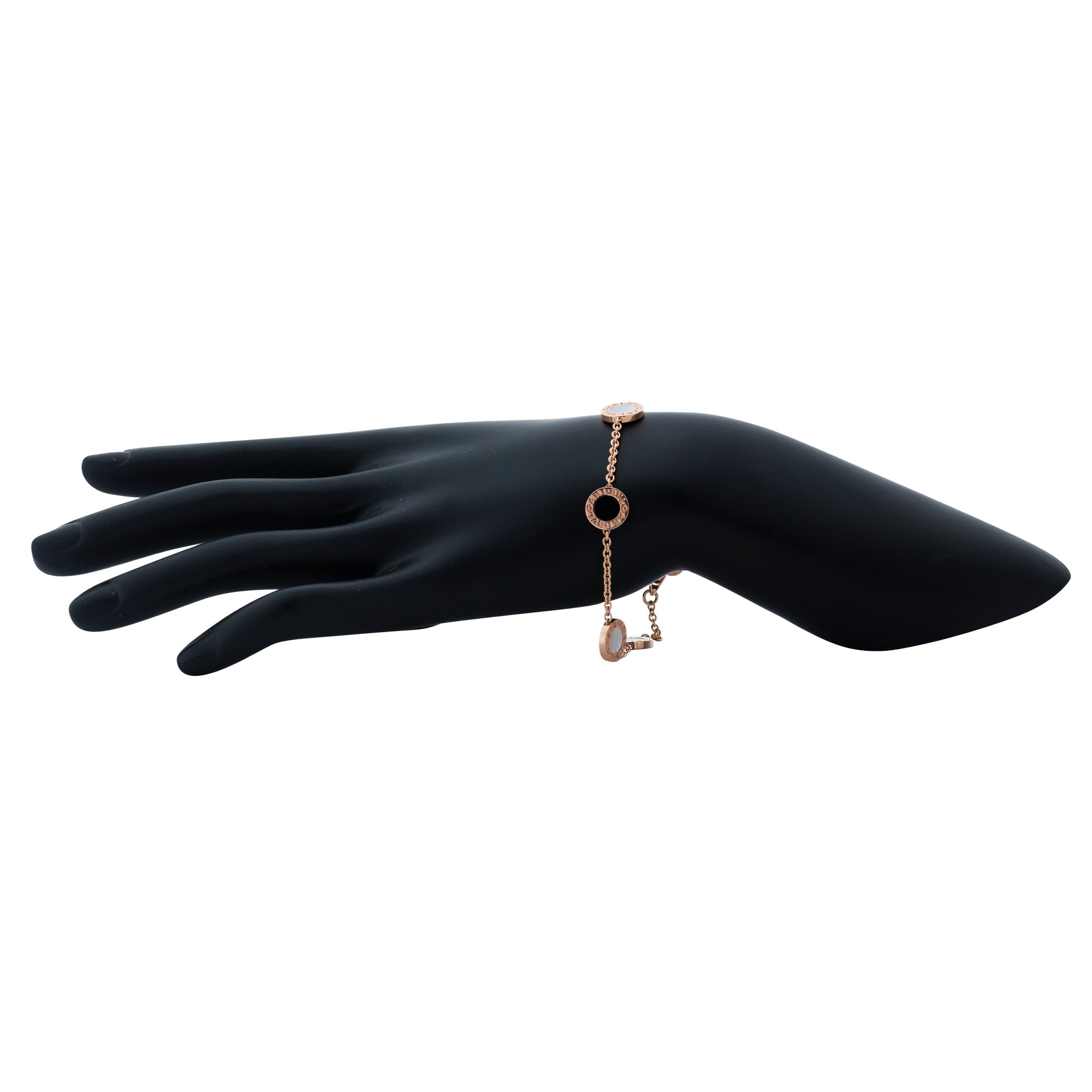 Bvlgari onyx and mother of pearl station bracelet in 18k rose gold

This bracelet from the 