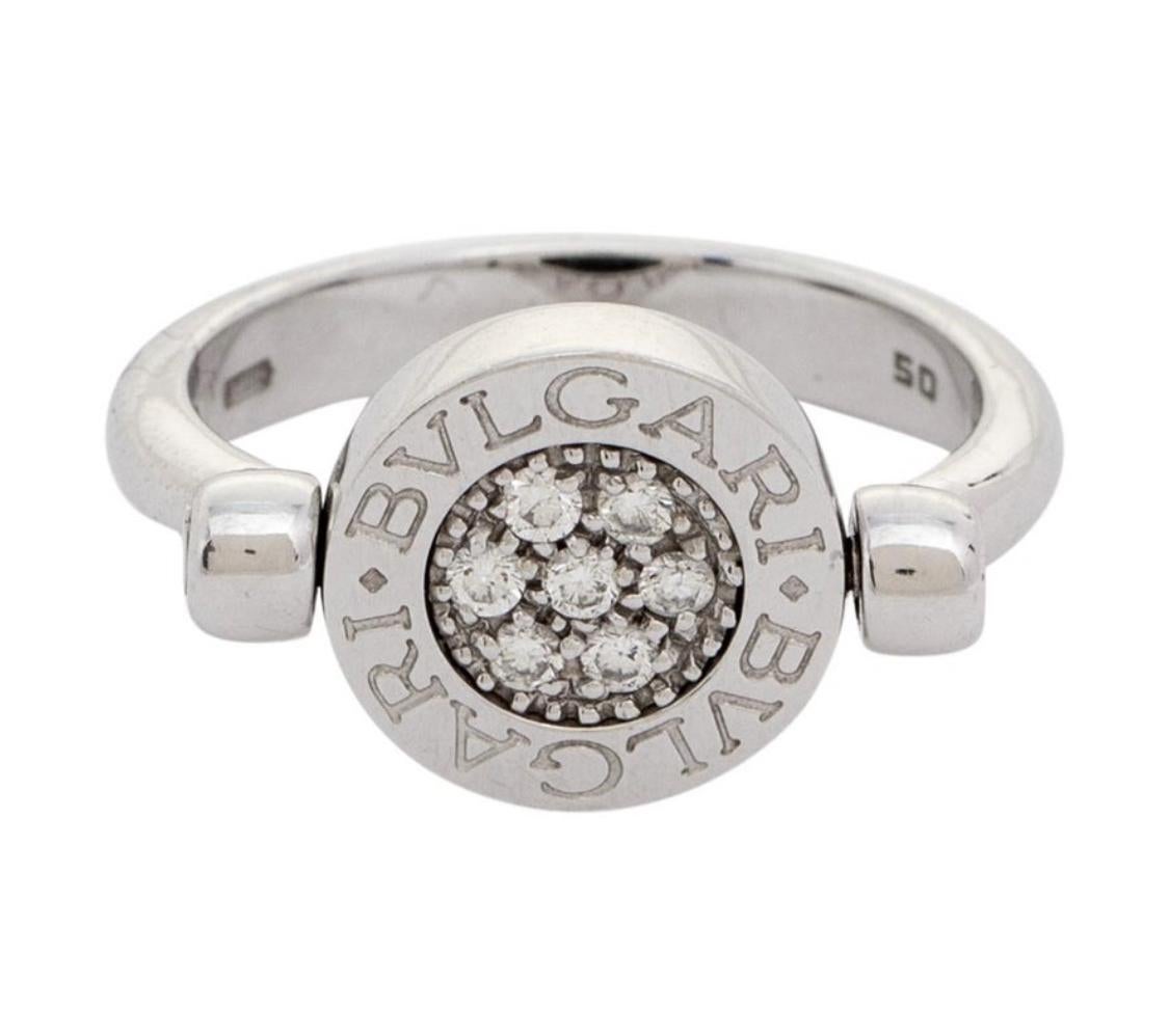 Bvlgari: 18 Karat Weißgold Flip Ring mit Onyx und Diamant 50 (Rundschliff)