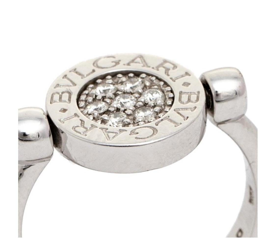 Round Cut Bvlgari Onyx Diamond 18K White Gold Flip Ring 50 For Sale