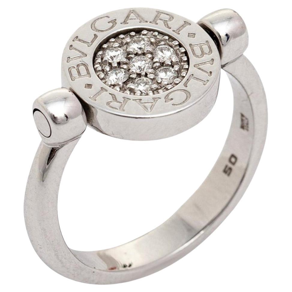 Bvlgari Onyx Diamond 18K White Gold Flip Ring 50 For Sale