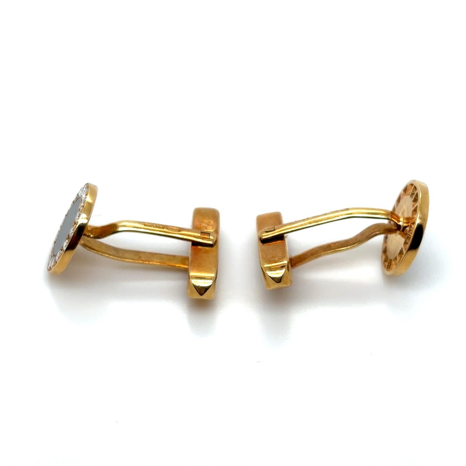 Ensemble boutons de manchette et clous de chemise Bvlgari en or rose 18 carats, onyx et diamants Pour femmes en vente
