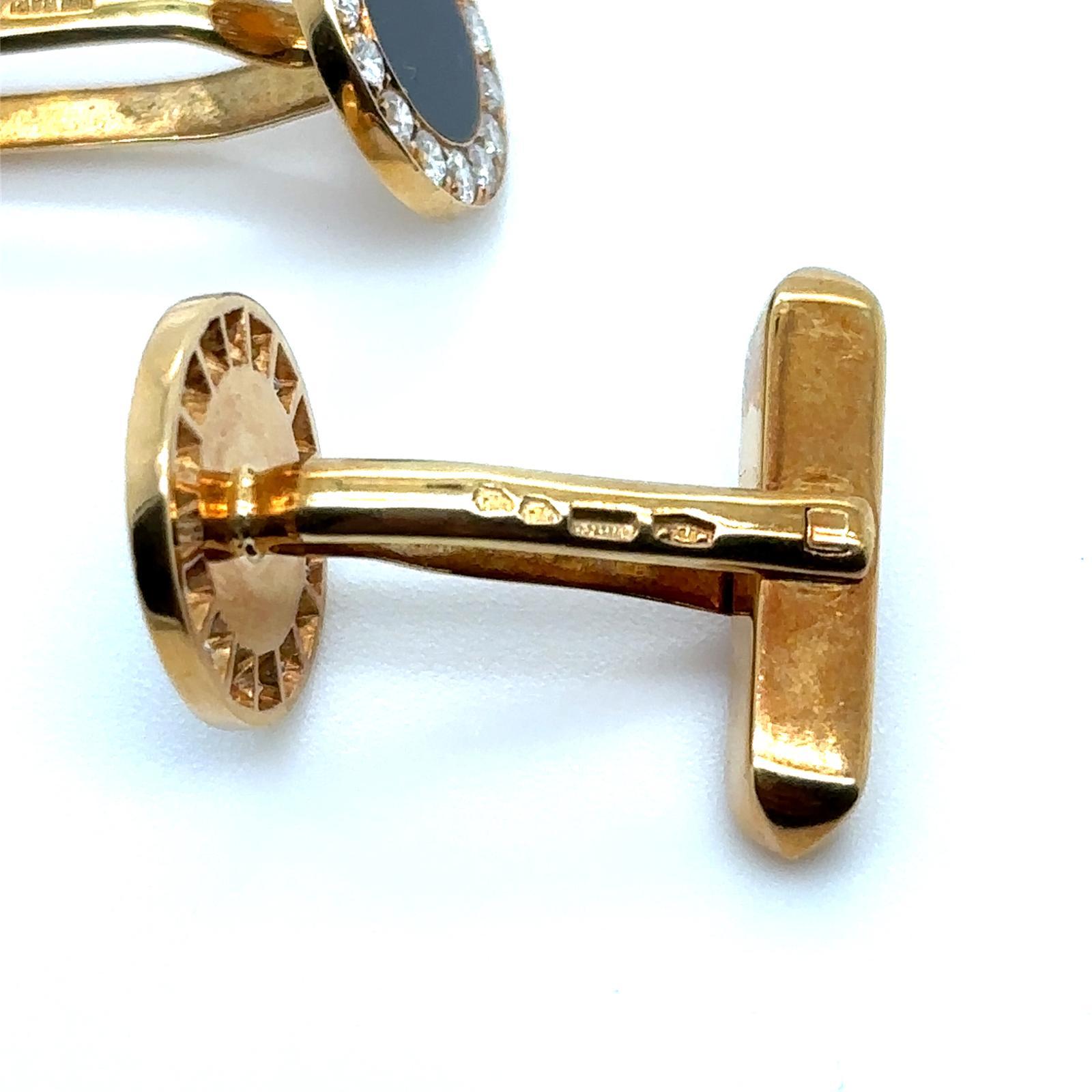 Ensemble boutons de manchette et clous de chemise Bvlgari en or rose 18 carats, onyx et diamants en vente 1