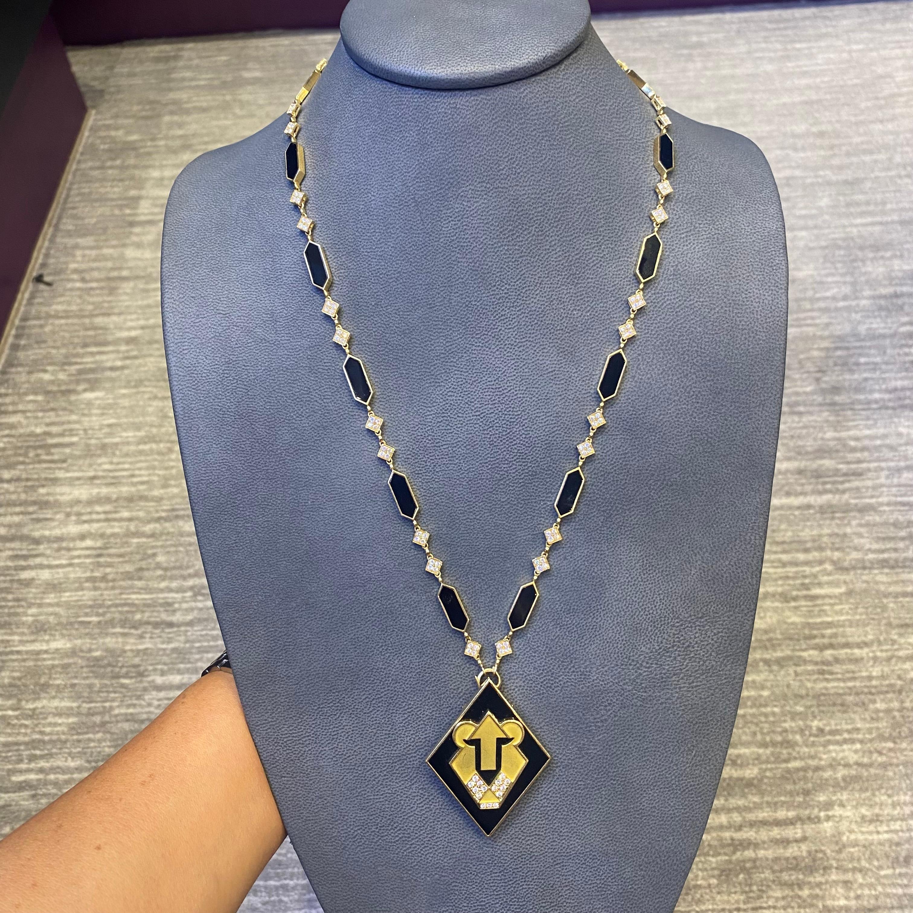 Bvlgari Onyx & Diamant Löwe Halskette im Zustand „Hervorragend“ im Angebot in New York, NY