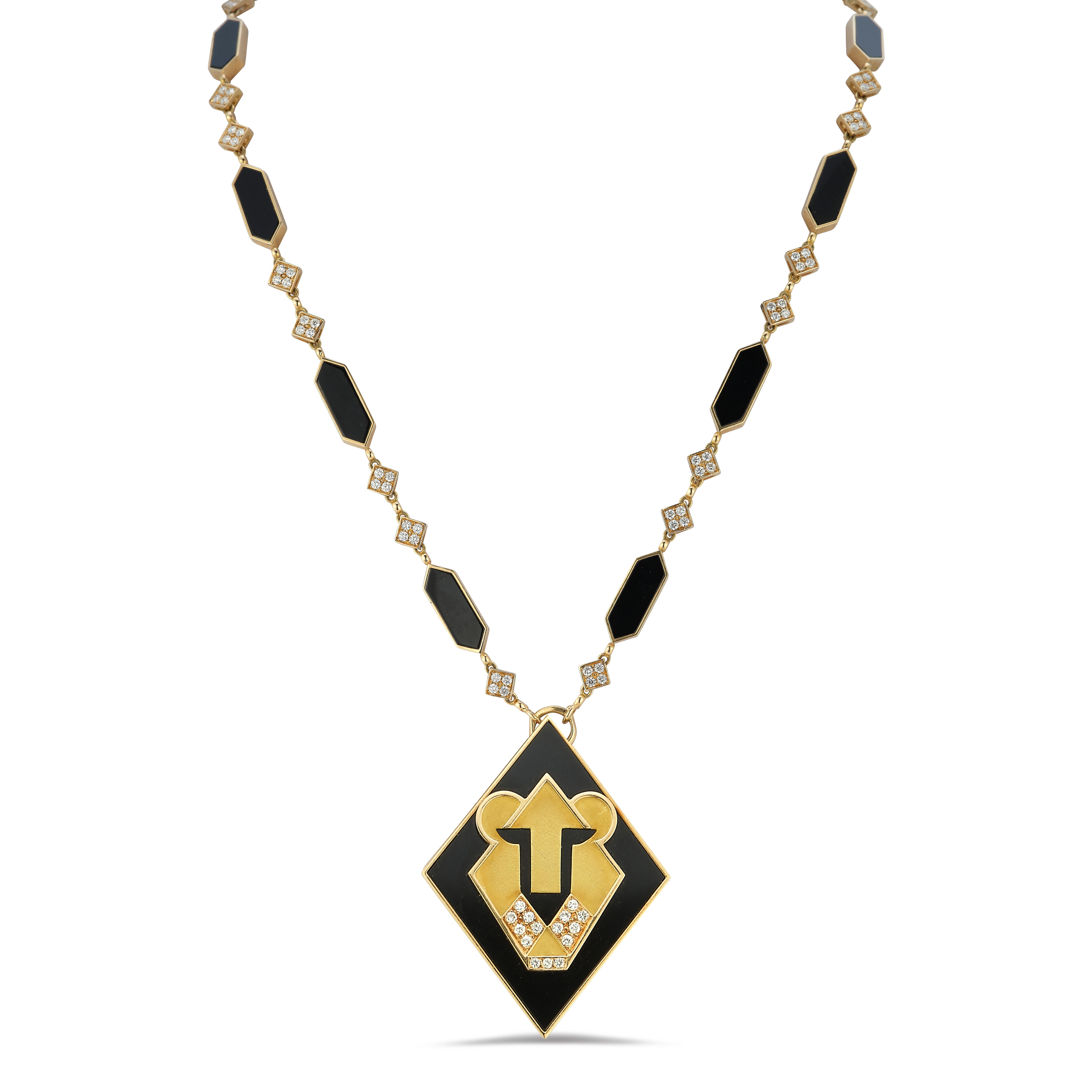 Bvlgari Onyx & Diamond Lion Necklace In Excellent Condition For Sale In New York, NY