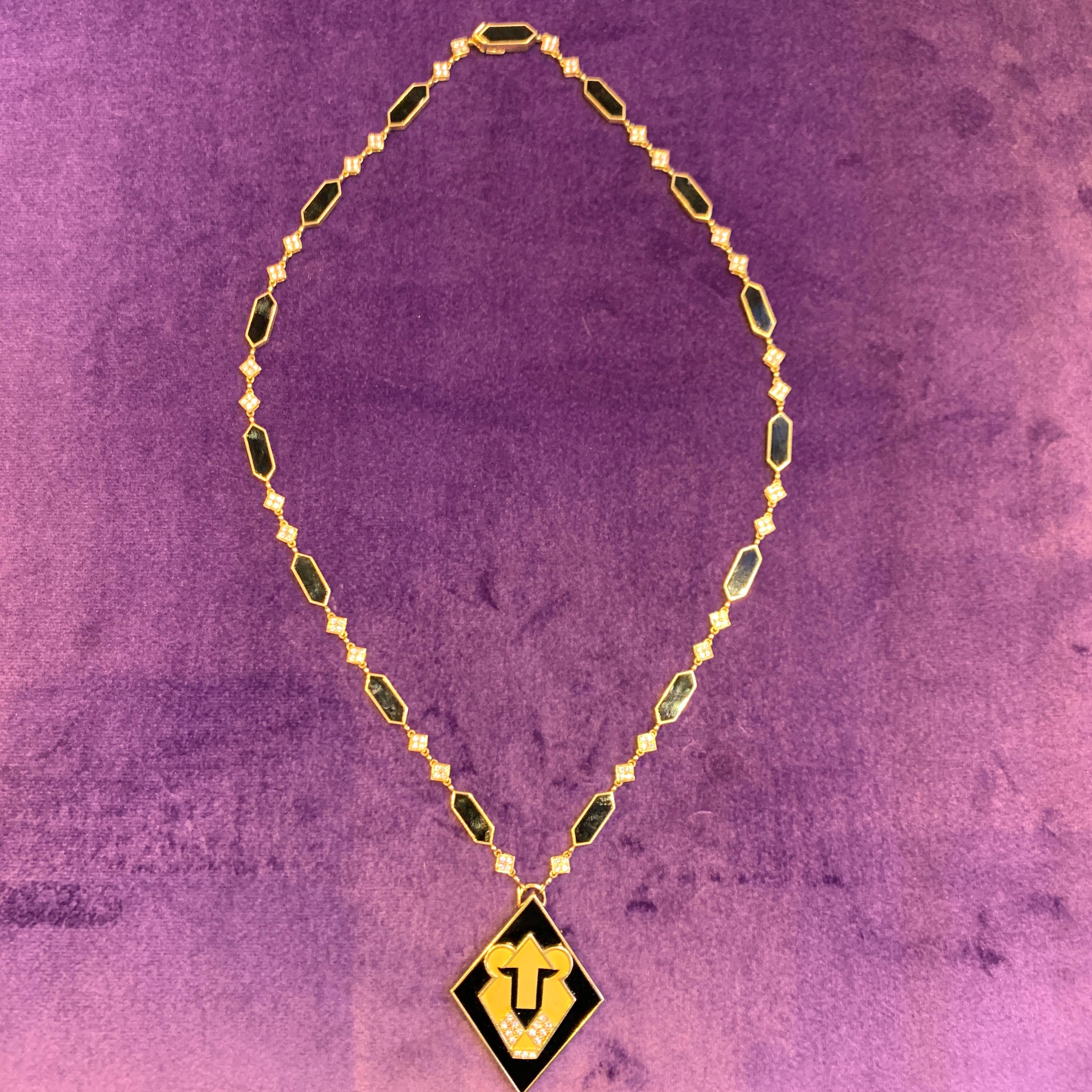 Women's Bvlgari Onyx & Diamond Lion Necklace For Sale