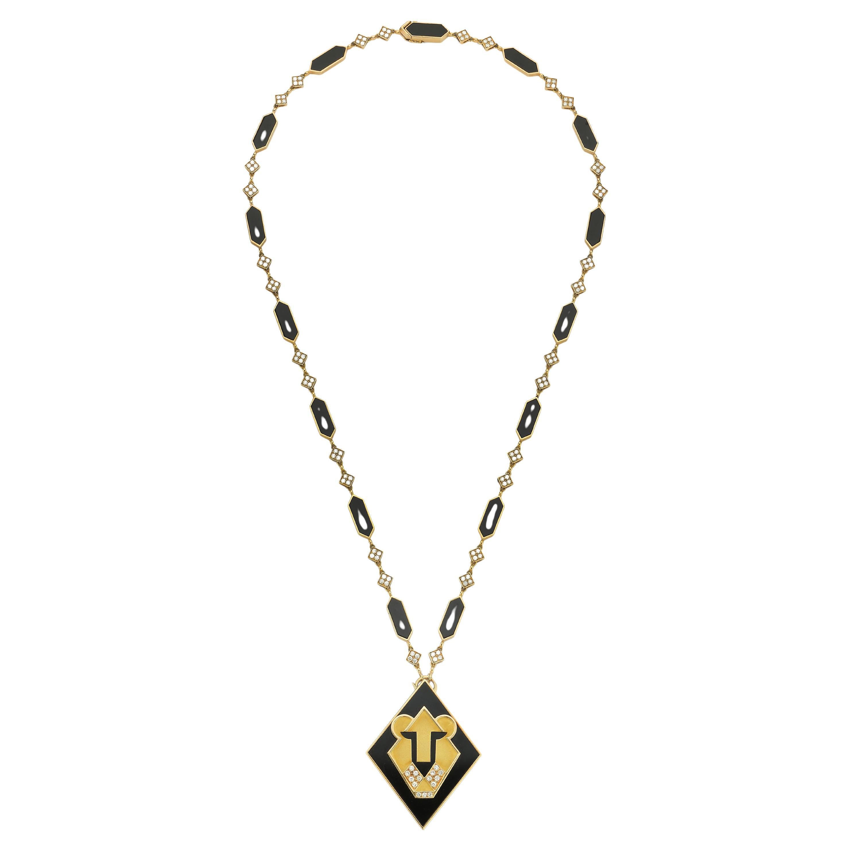 Bvlgari Onyx & Diamant Löwe Halskette im Angebot