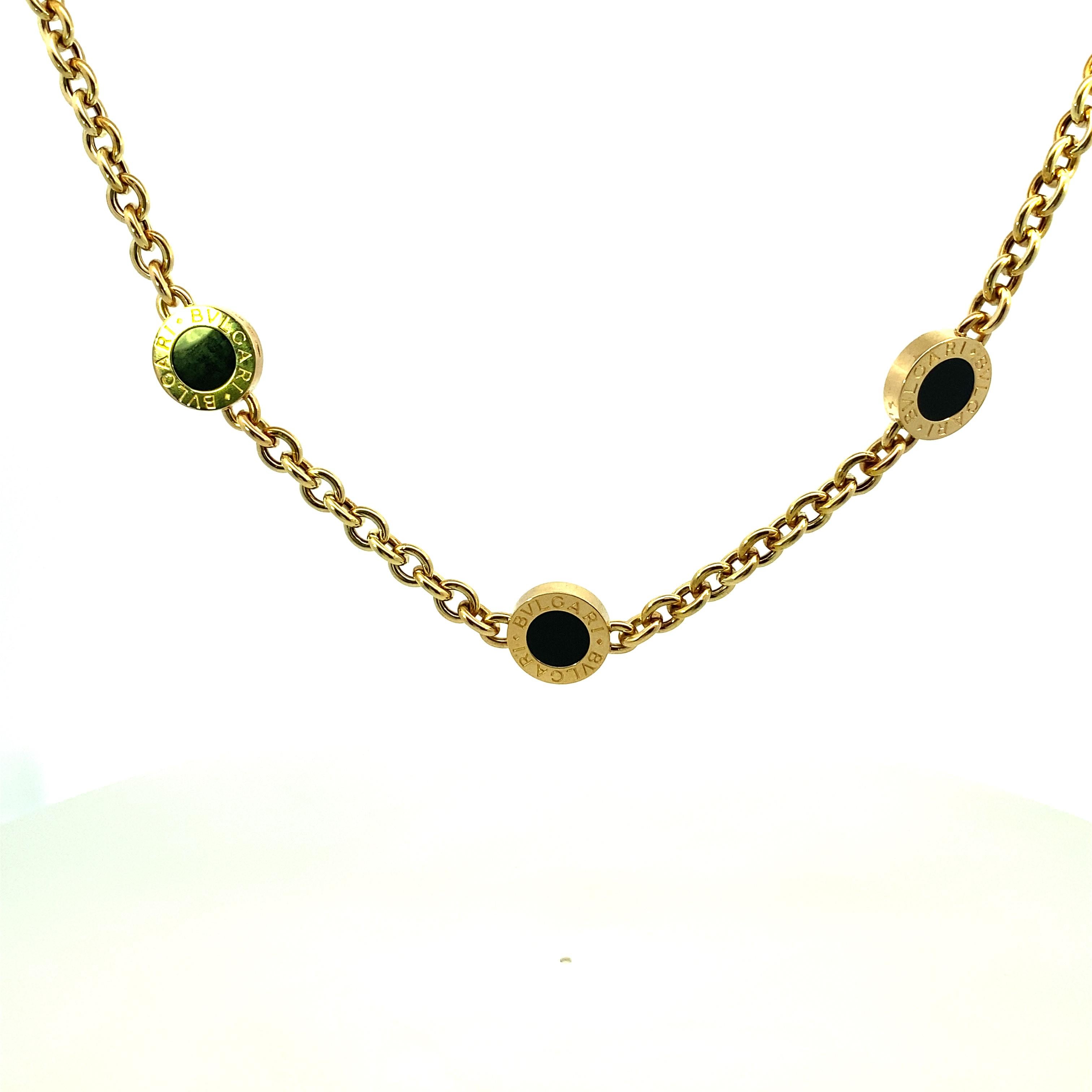 Bvlgari Onyx Gold Link Necklace In Excellent Condition For Sale In DALLAS, TX