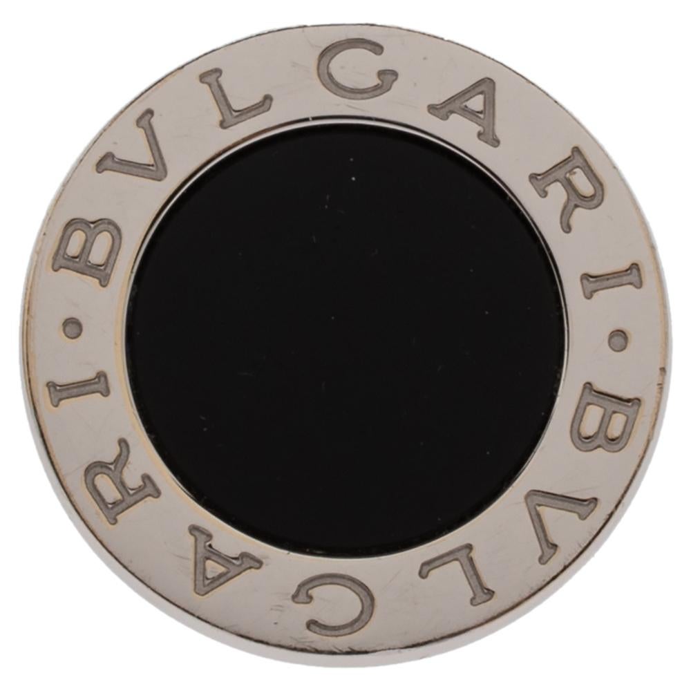 Bvlgari Onyx Inlay 18K White Gold Circular Ring Size 52 In Good Condition In Dubai, Al Qouz 2