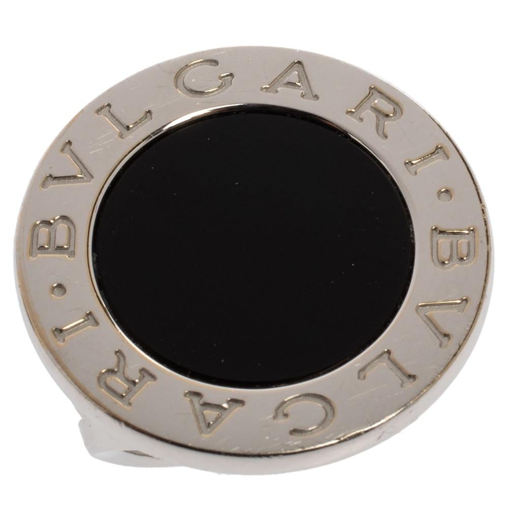 Women's Bvlgari Onyx Inlay 18K White Gold Circular Ring Size 52