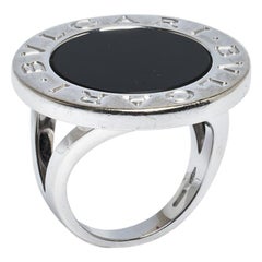 Bvlgari Onyx Inlay 18K White Gold Circular Ring Size 52
