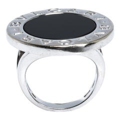 Bvlgari Onyx Inlay 18K White Gold Circular Ring Size 52