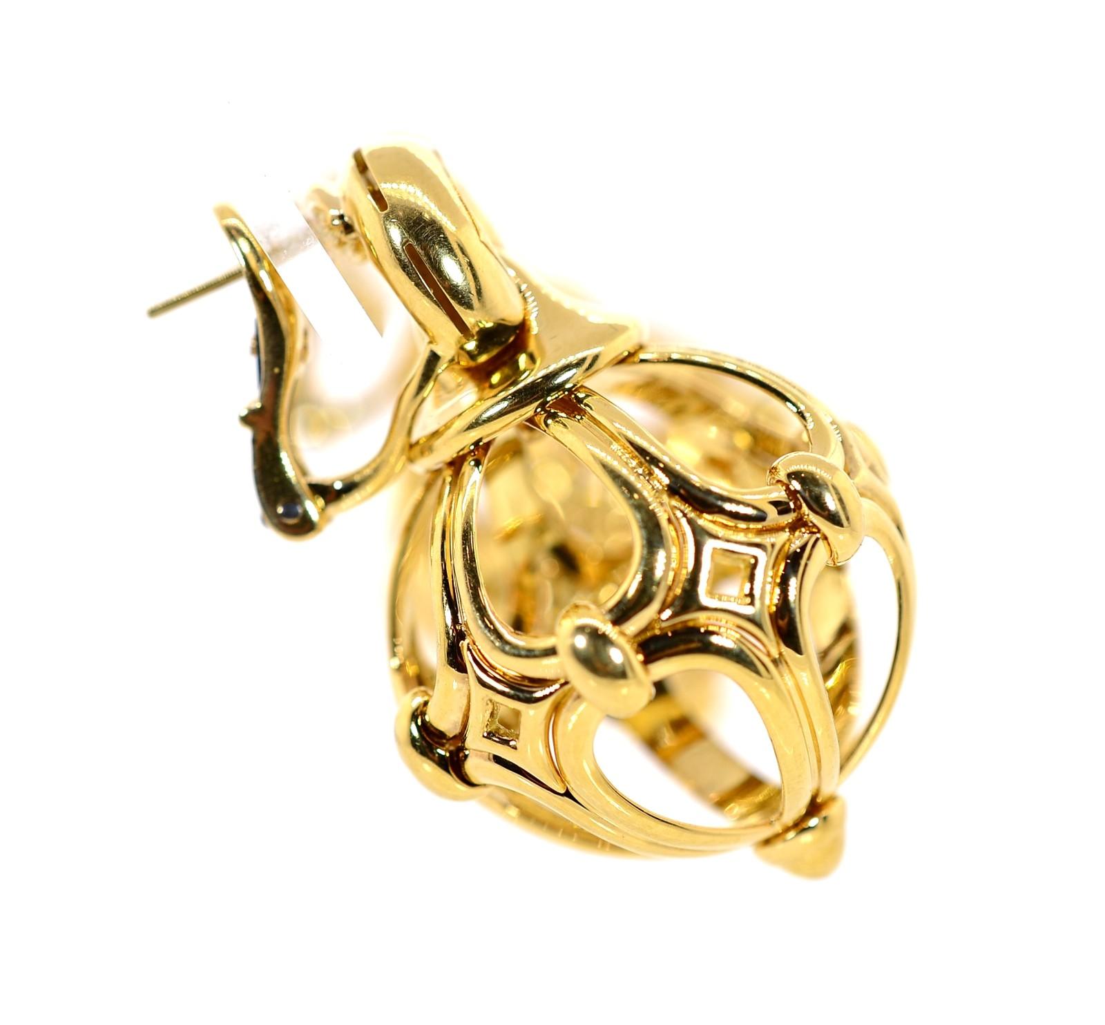 Modern Bvlgari Open Work Sphere Gold Earrings