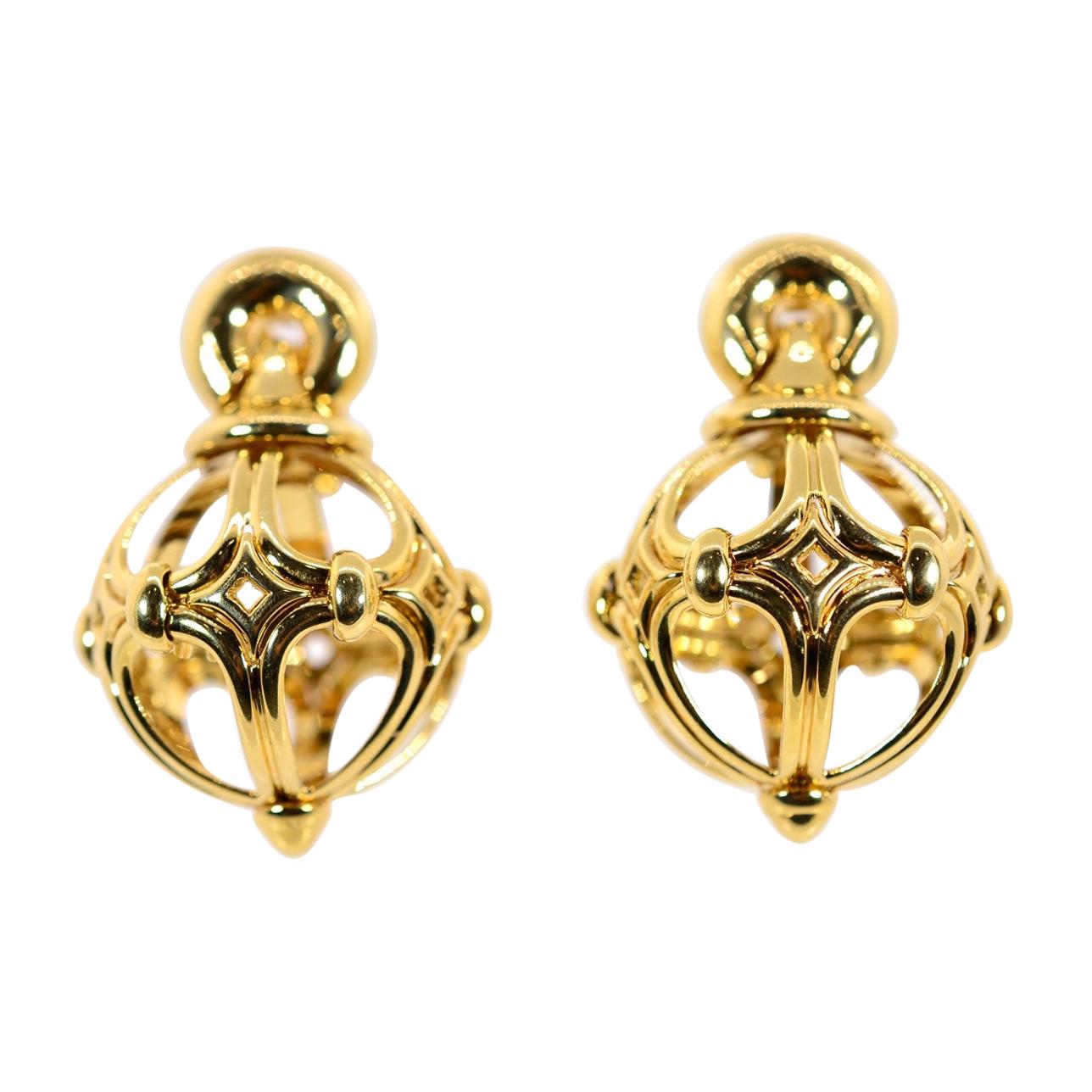 Bvlgari Open Work Sphere Gold Earrings