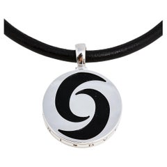 Bvlgari Optical Illusion Onyx 18K Stainless Steel Pendant Cord Necklace