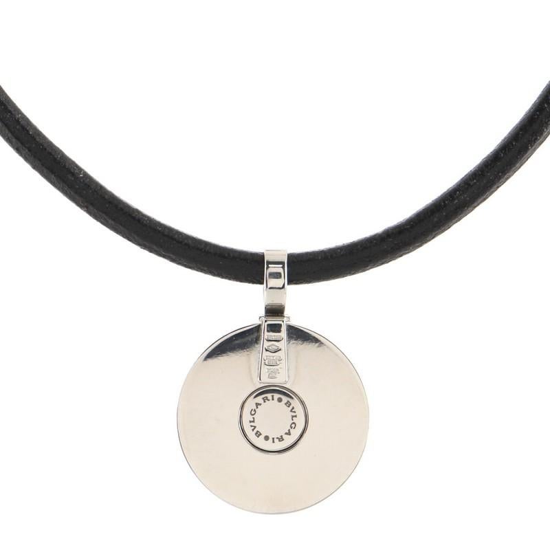Bvlgari Optical Illusion Pendant Cord Necklace 18k White Gold and Stainless In Good Condition In New York, NY