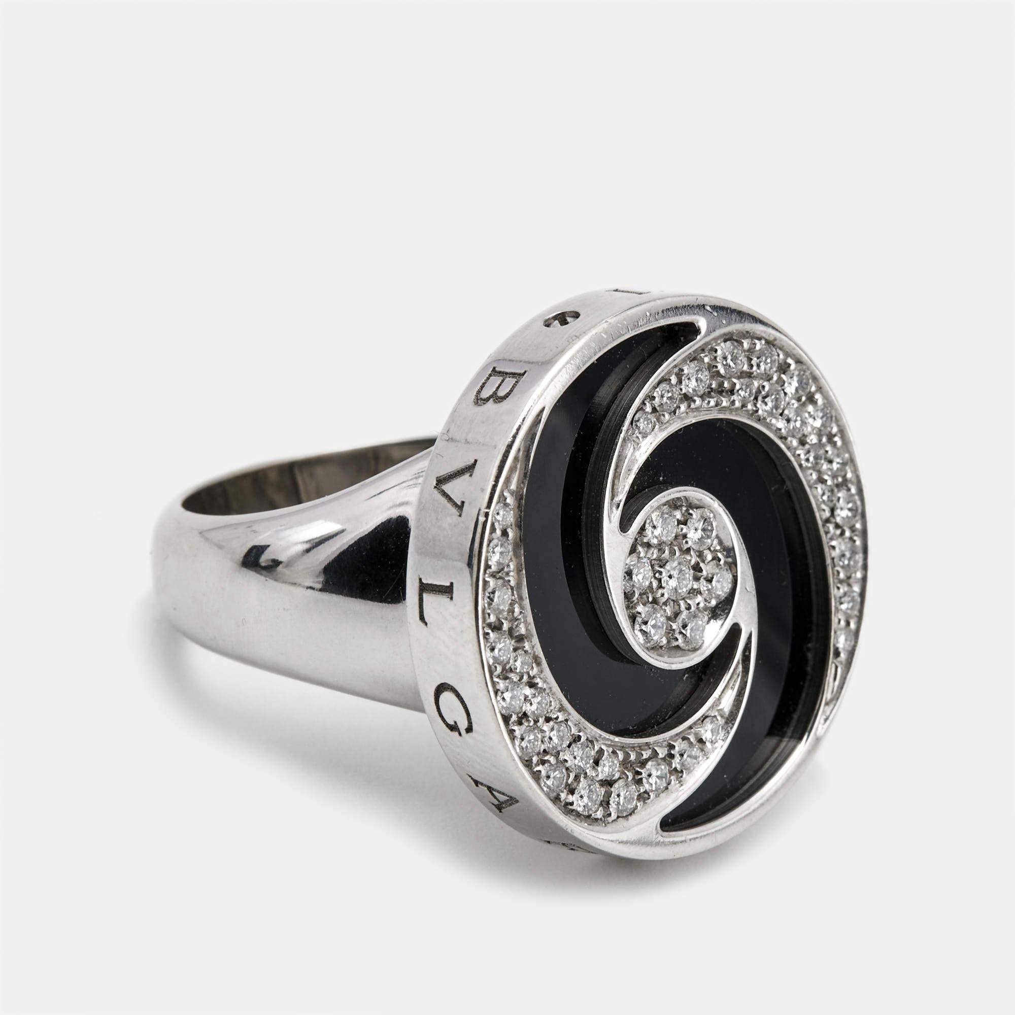 Women's Bvlgari Optical Illusion White Gold and Black Onyx Ring Size 55