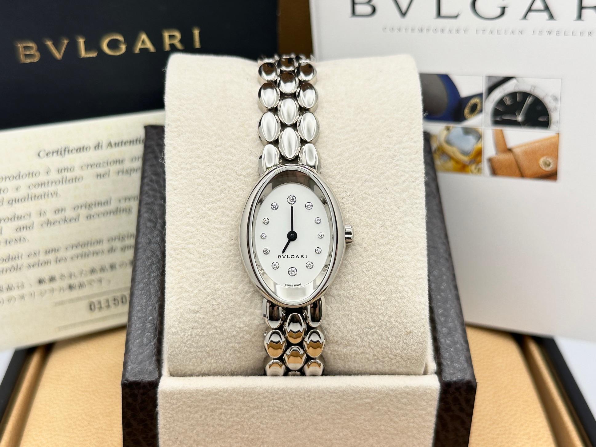 Bvlgari Ovale OVW27G Quadrante di diamanti in oro bianco 18 carati Scatola di Carta In condizioni ottime in vendita a San Diego, CA