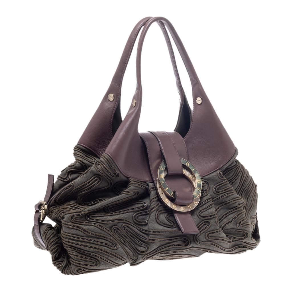 Gray Bvlgari Pale Green/Purple Canvas and Leather Chandra Hobo