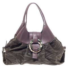 Bvlgari Pale Green/Purple Canvas and Leather Chandra Hobo