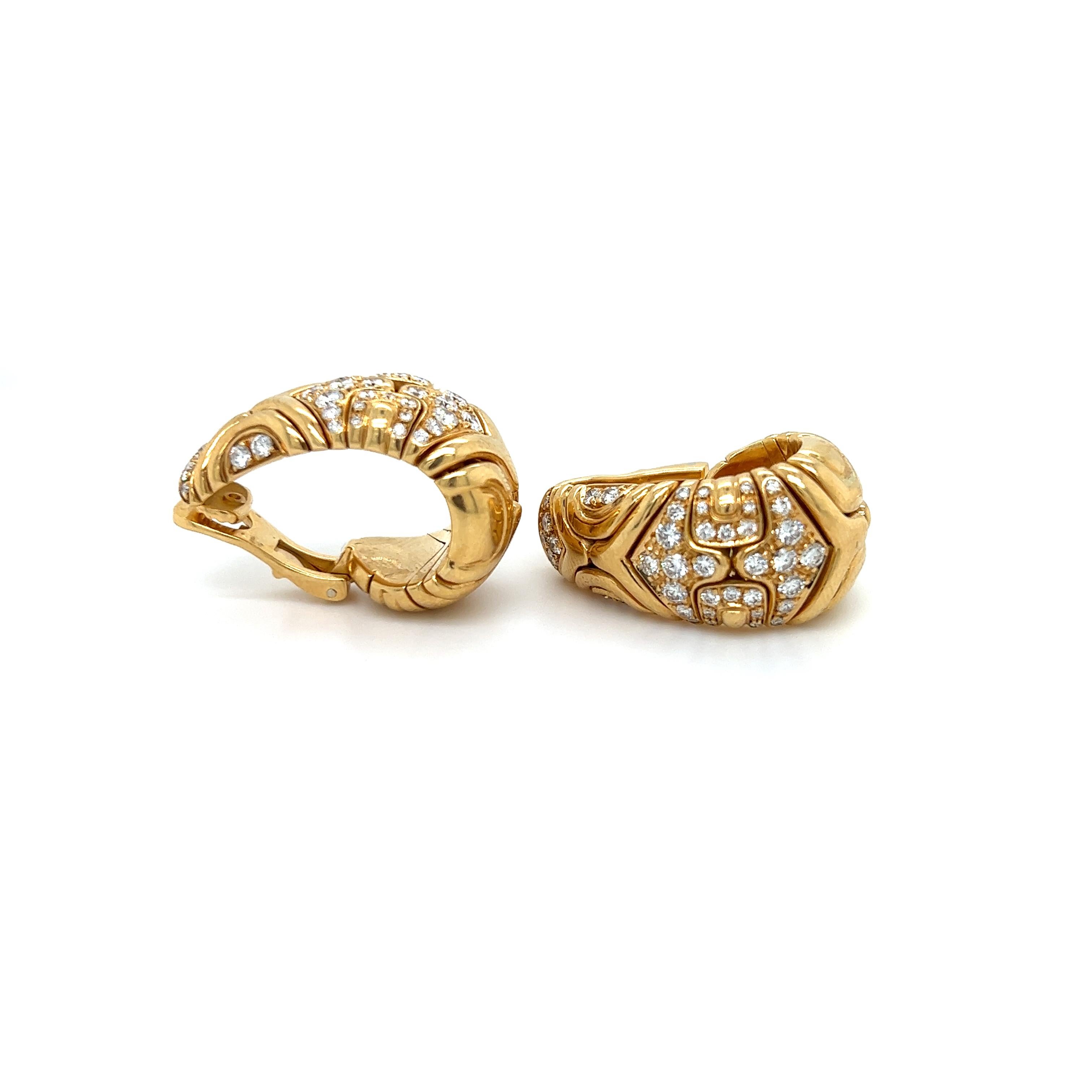 Women's Bvlgari Panentesi Vintage 18k Yellow Gold & Diamond Ear Clips 2.01 Carat