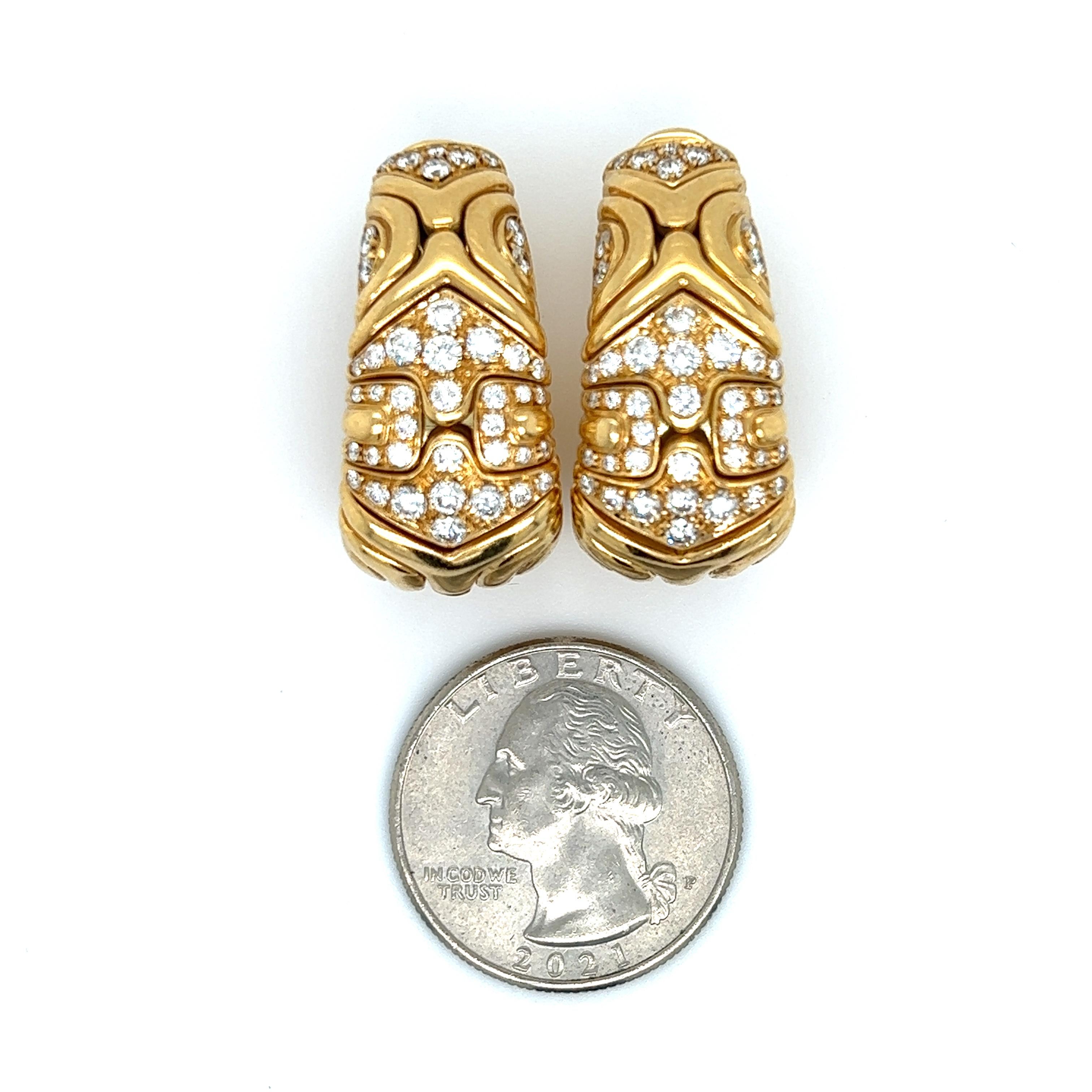 Bvlgari Panentesi Vintage 18k Yellow Gold & Diamond Ear Clips 2.01 Carat 1