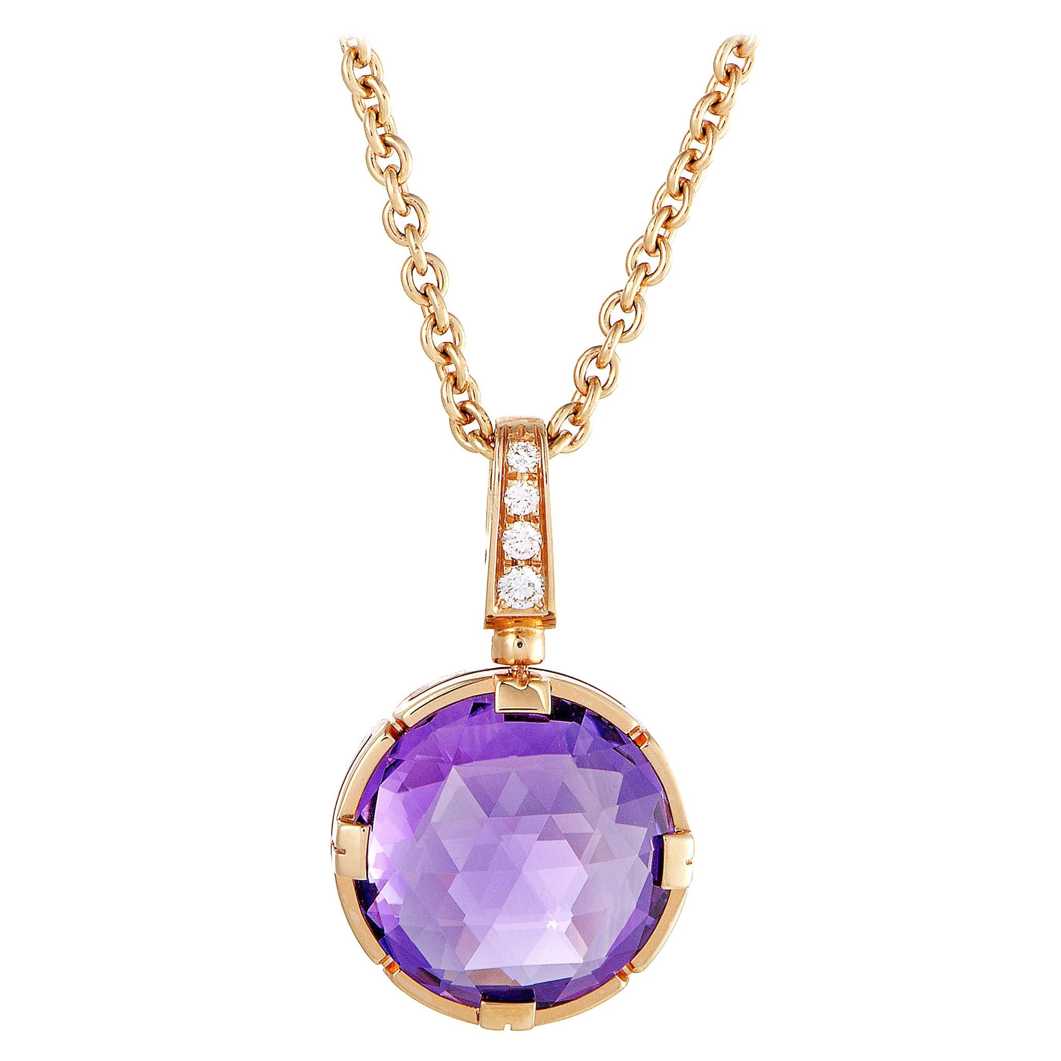 Bvlgari Parentesi 18 Karat Gold Diamonds and Amethyst Round Pendant Necklace