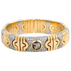 Bvlgari Parentesi 18 Karat Yellow and White Gold Diamond Coin Bangle Bracelet