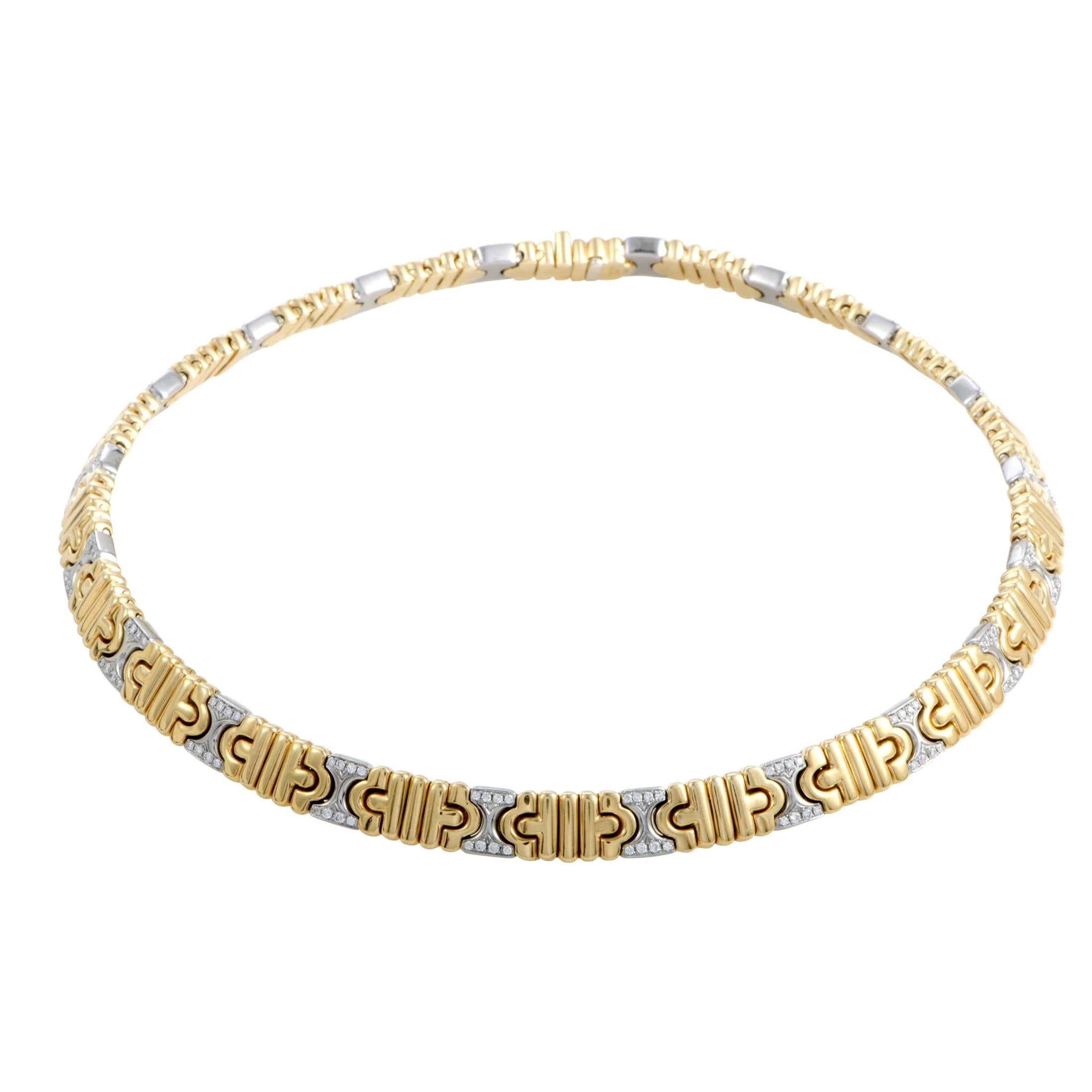 Women's Bvlgari Parentesi 18 Karat Yellow and White Gold Diamond Pave Choker Necklace
