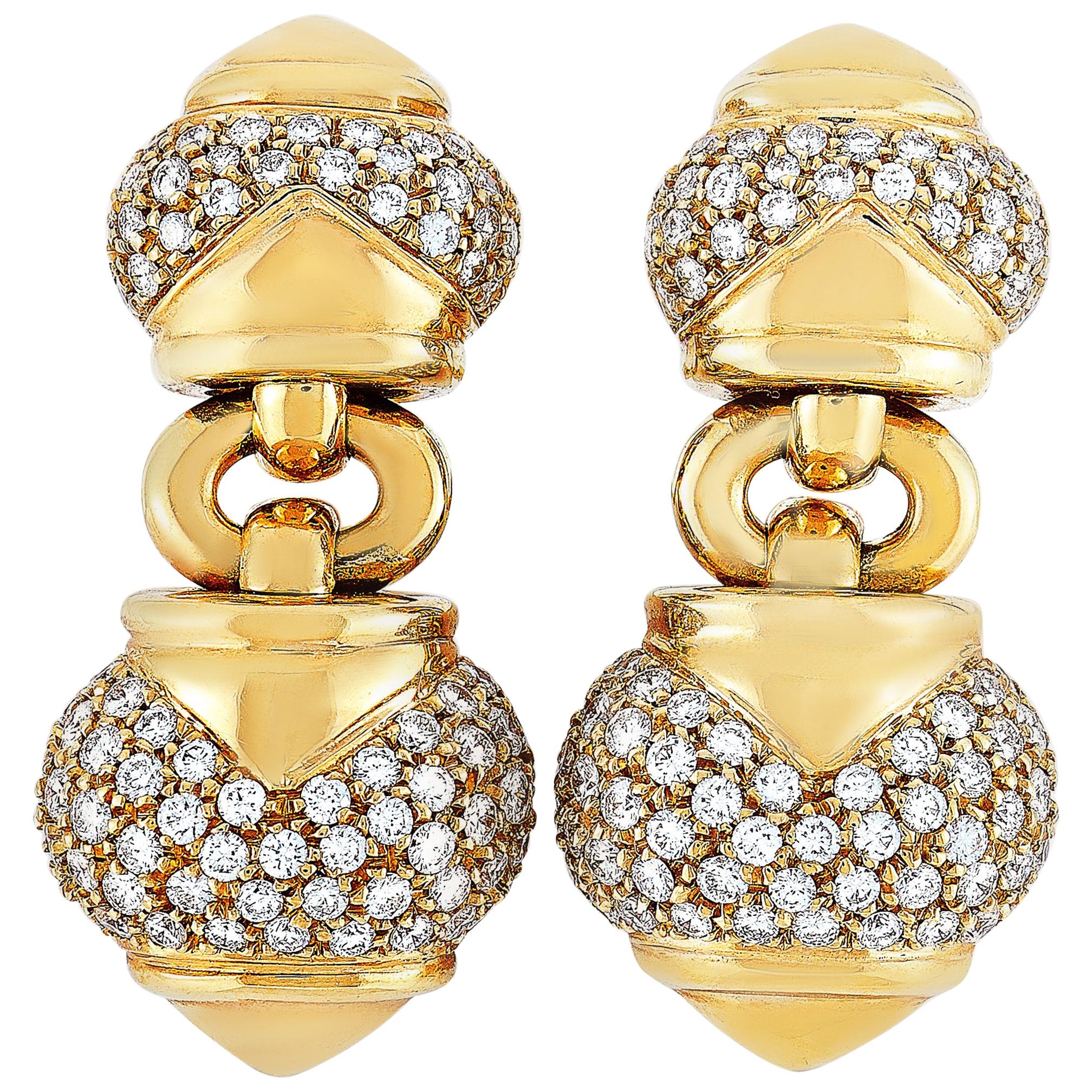 Bvlgari Parentesi 18 Karat Yellow Gold 1.75 Carat Diamond Dangle Earrings